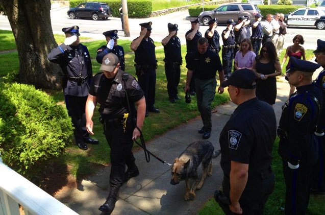 terminal k 9 cop receives fitting farewell from fellow officers