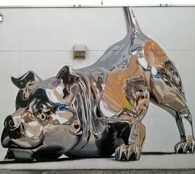Street Artist Blows Our Mind With Brilliant Metallic Dog Mural
