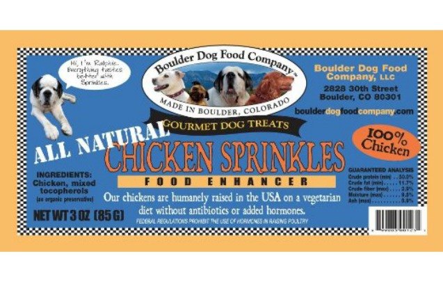 boulder dog food company voluntarily recalls chicken sprinkles due to possible