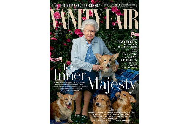 the queen and her corgis hold court on vanity fair cover