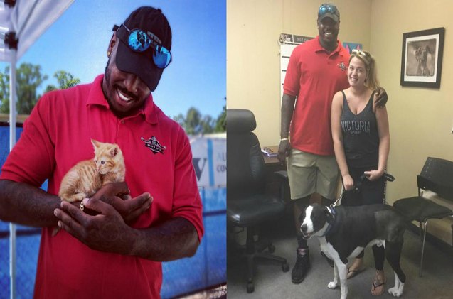 nfl player shows big hearts match big muscles when it comes to pets
