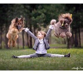 Kid dancing with store dog