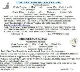 fda recalls pats cat turkey and ground lamb dog food tubs
