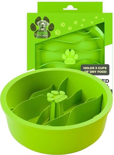 green slow feeder dog bowl and packaging