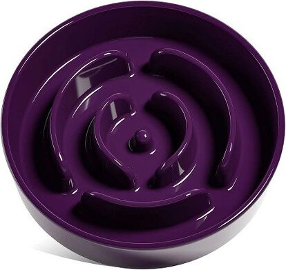 purple ceramic slow feeder dog bowl