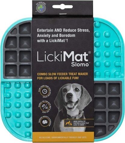 turquoise and gray dog lick mat