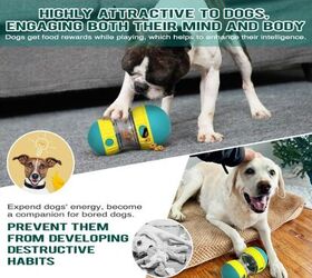 tips for leaving your dog home alone for the day, Dog Puzzle Toy Adjustable Treat Dispensing Ball Food Dispenser image via Amazon