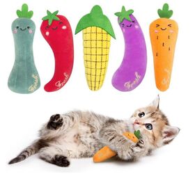 adorable holiday gift ideas for your cat, Catnip Plush Chew Toys in Vegetable Shapes image via Amazon