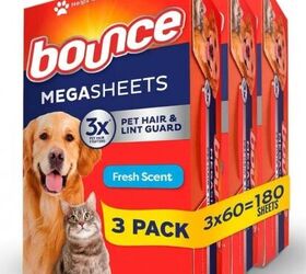 3 cleaning hacks every pet owner should know, Bounce Pet Hair and Lint Guard Mega Dryer Sheets image via Amazon